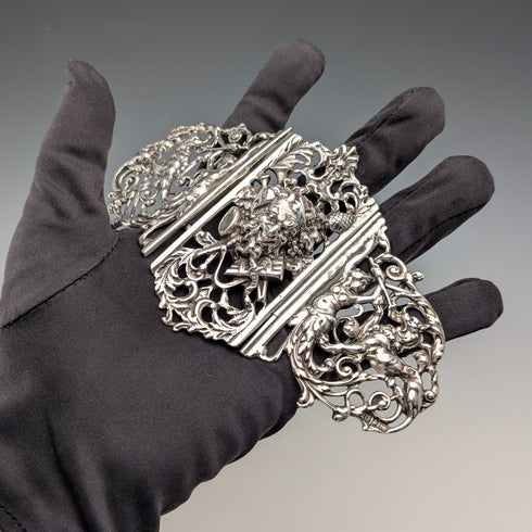 1898年 英國古董 純銀製 護士腰帶扣 118g Charles Edwards